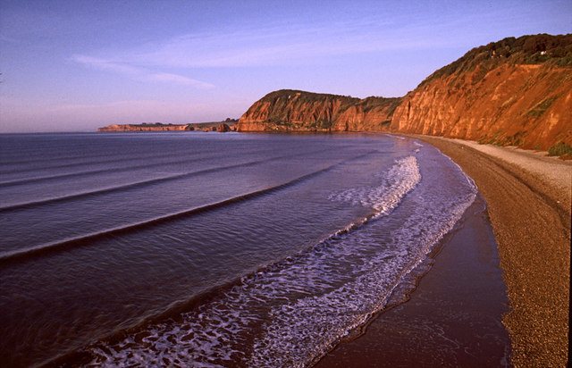 Sidmouth beach looking west towards Peak Hill and High Peak