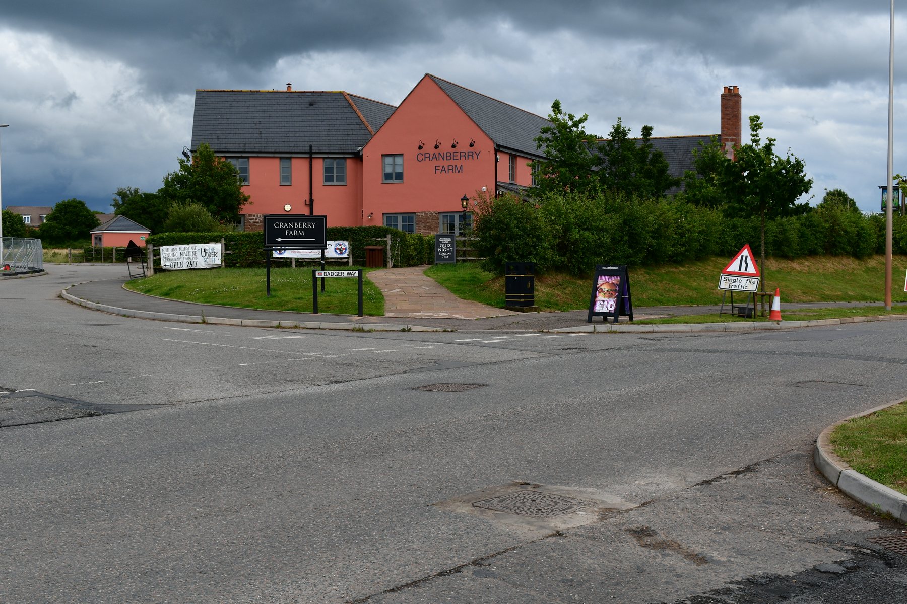 Younghayes Centre and surrounding road in Cranbrook, Devon