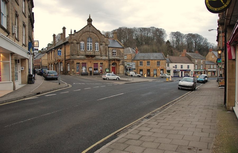 Crewkerne Market Square looking towards the historic Town Hall